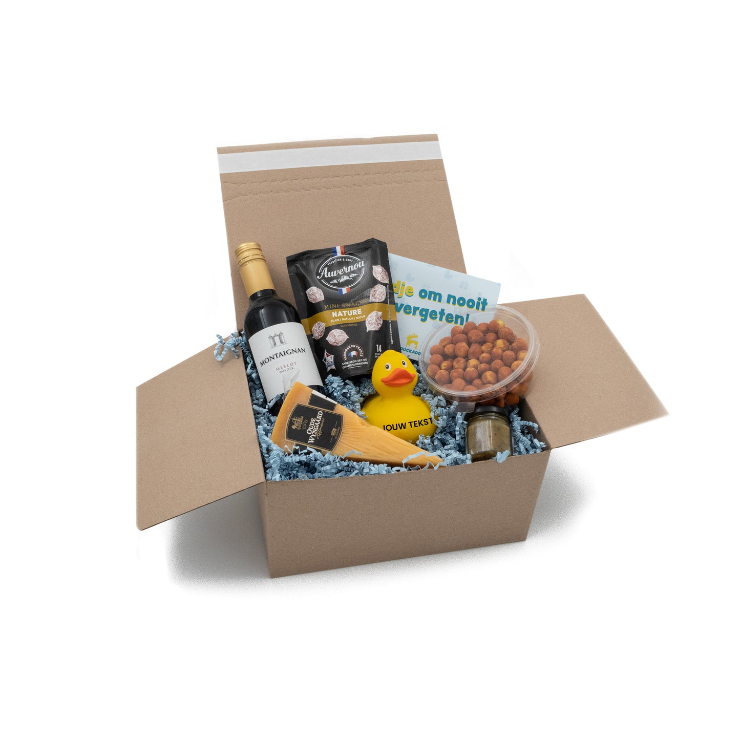 badeend met tekst in een pakket als cadeau voor een verjaardag, trouwerij of geslaagd examen