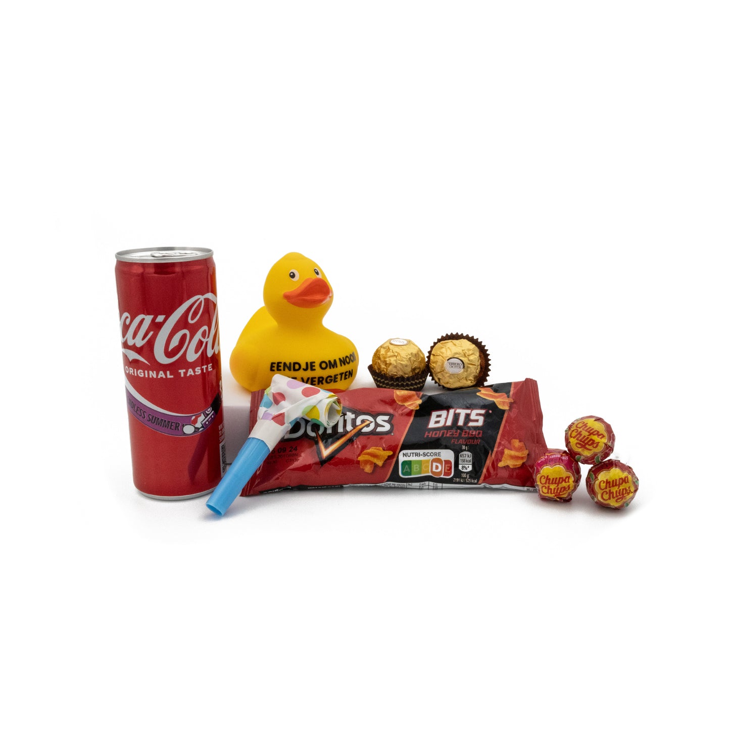 badeend met tekst in een pakket als cadeau voor een verjaardag, trouwerij of geslaagd examen